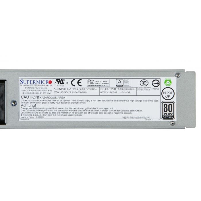 Supermicro PWS-606P-1R 600W 1U Redundant 80 Plus Platinum Supermicro PWS-606P-1R 600W 1U Redundant 80 Plus Platinum