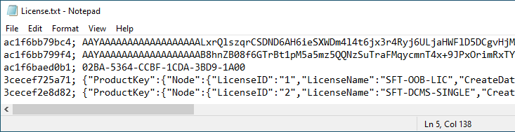Text File of the Software License Keys